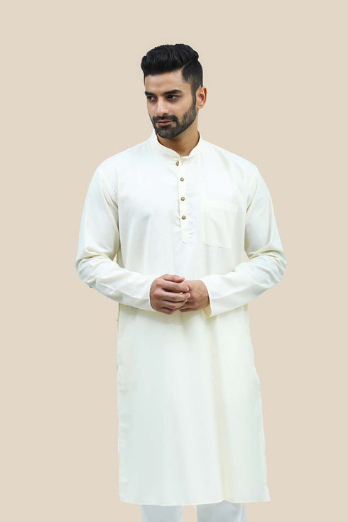 Veshbhoshaa Bluesaanchi Men'S Offwhite Matka Silk Kurta Set
